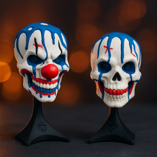 Mr. Juggle Wall/Table Decor — Two-Face Clown Skulls (with Stand)