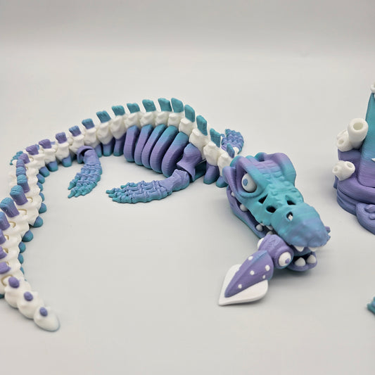 Skeleton Mosasaurus Figurine with Stand & Squid Minis