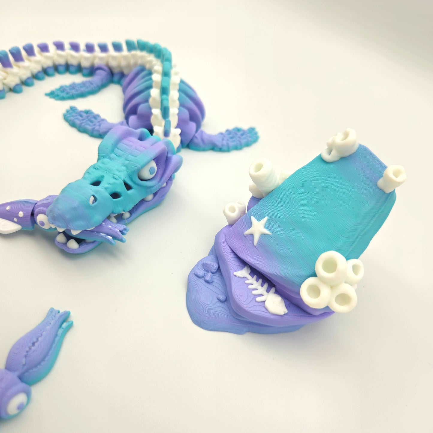 Skeleton Mosasaurus Figurine with Stand & Squid Minis