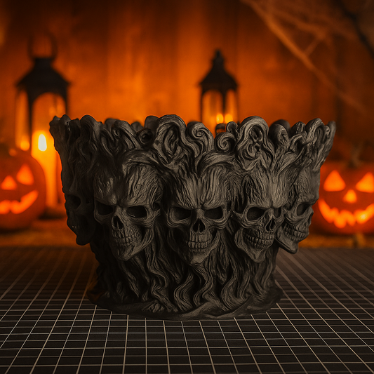 Bone Tree Bowl — Matte Charcoal Black Skull Vine Centerpiece