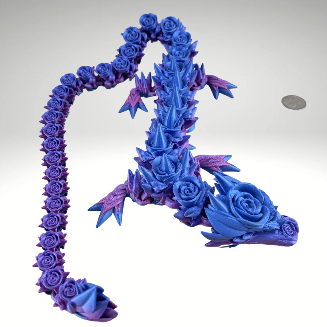 29” Rose Dragon Articulating Joints - Flexible Wings Fidget Toy - Collectible Figurine - ADHD, Autism, Stress and Anxiety Relief
