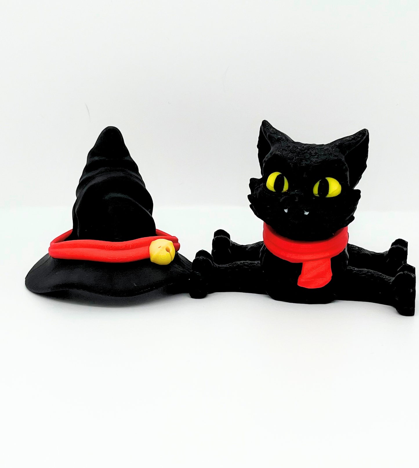 Black Cat Figurine with Witch Hat | Flexible Halloween Décor Collectible