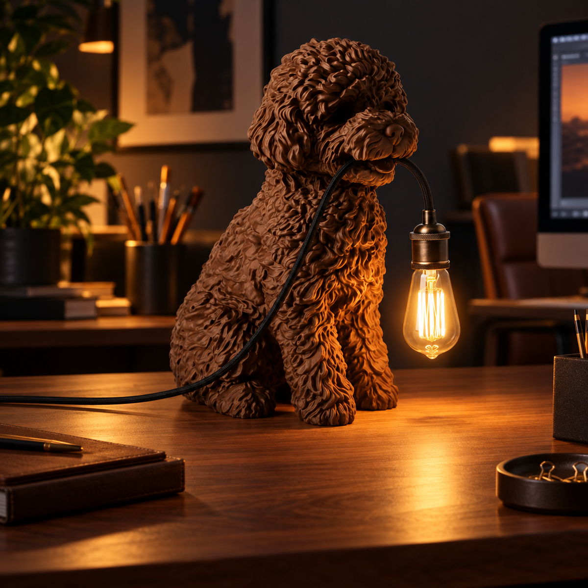 Brown Poodle Table Lamp – Dog Lover Desk Lamp, Cute Pet Décor