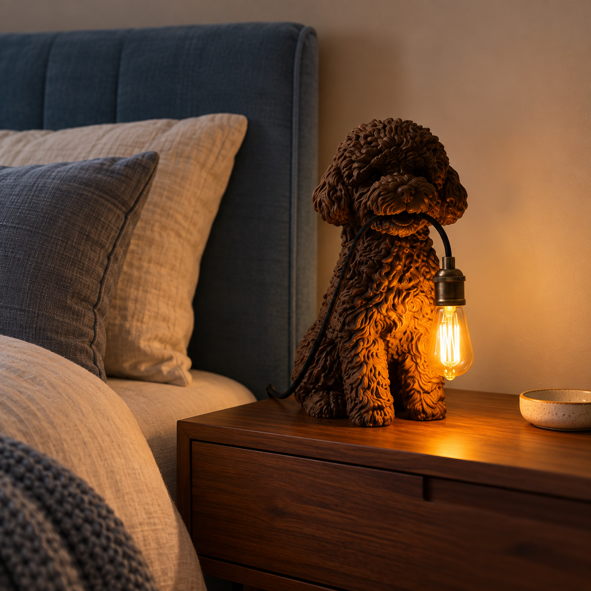Brown Poodle Table Lamp – Dog Lover Desk Lamp, Cute Pet Décor