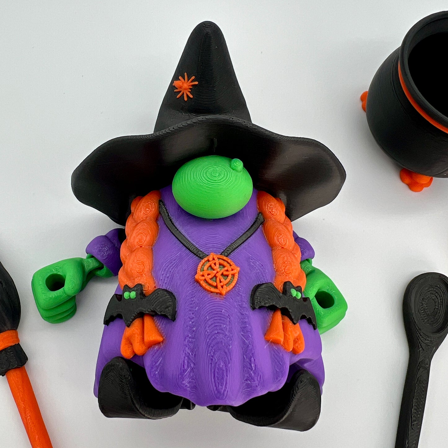 Witch Figurine with Cauldron, Spoon & Broom –  Fan Art Collectible