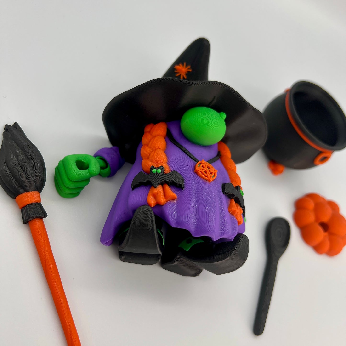 Witch Figurine with Cauldron, Spoon & Broom –  Fan Art Collectible