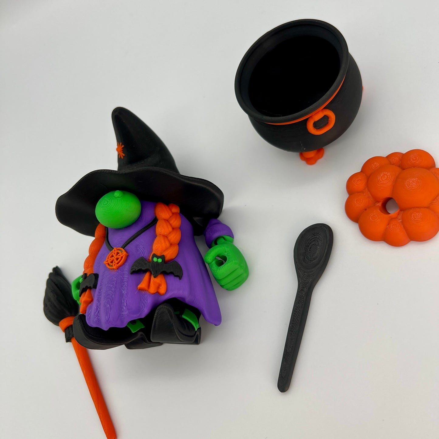 Witch Figurine with Cauldron, Spoon & Broom –  Fan Art Collectible