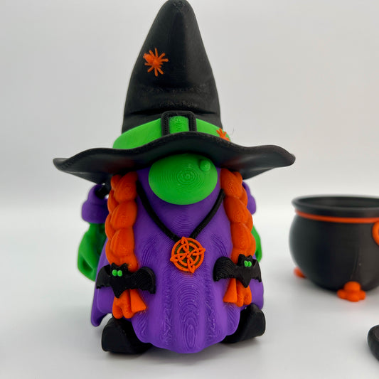 Witch Figurine with Cauldron, Spoon & Broom –  Fan Art Collectible
