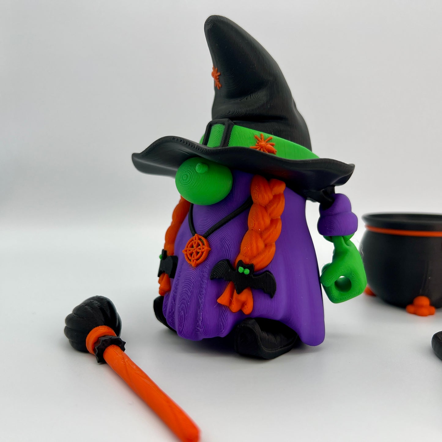 Witch Figurine with Cauldron, Spoon & Broom –  Fan Art Collectible