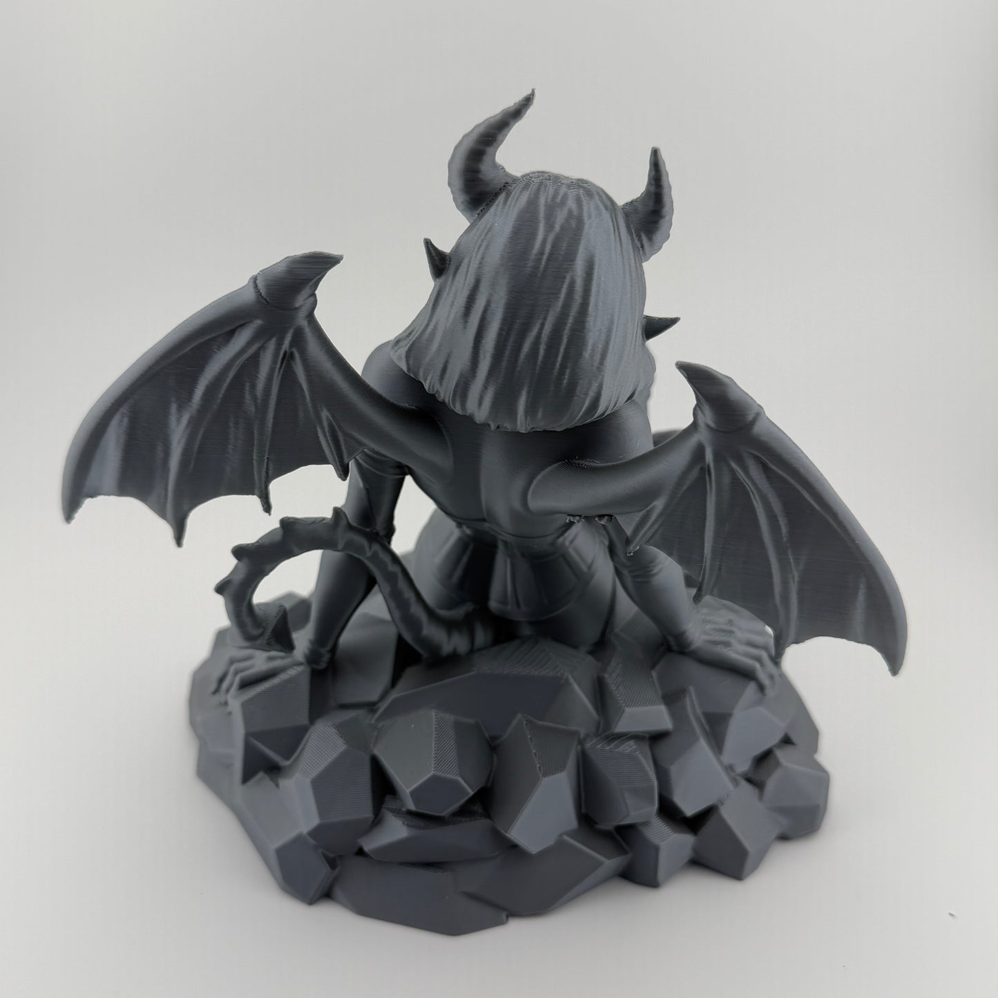 Silver Winged Demoness Statue with Red Eyes – Gothic Fantasy Décor