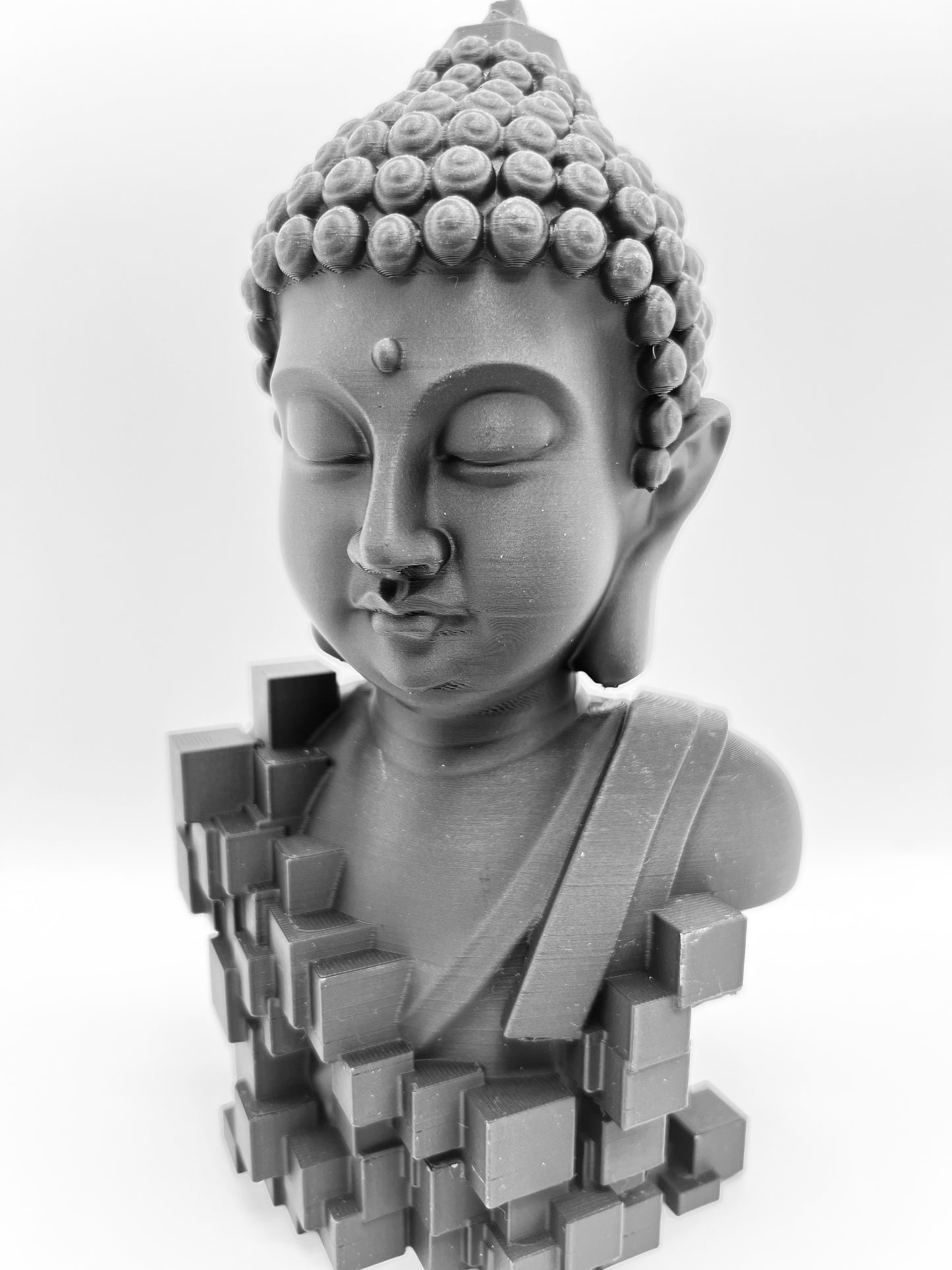 Pixel Cube Buddha Bust Statue – Modern Sacred Decor