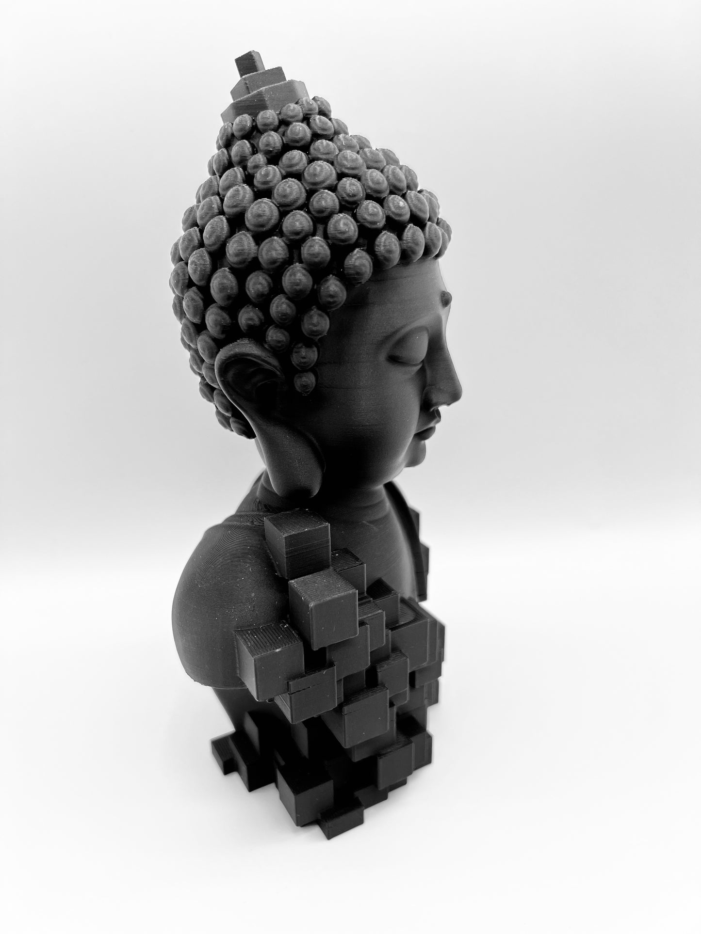 Pixel Cube Buddha Bust Statue – Modern Sacred Decor