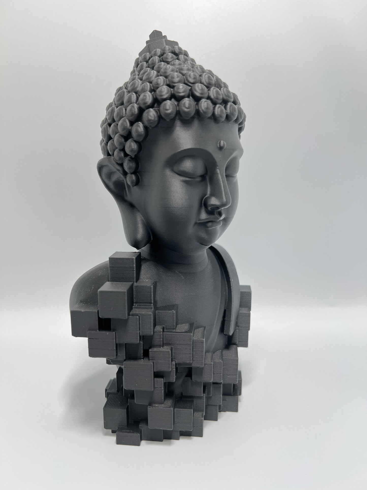 Pixel Cube Buddha Bust Statue – Modern Sacred Decor