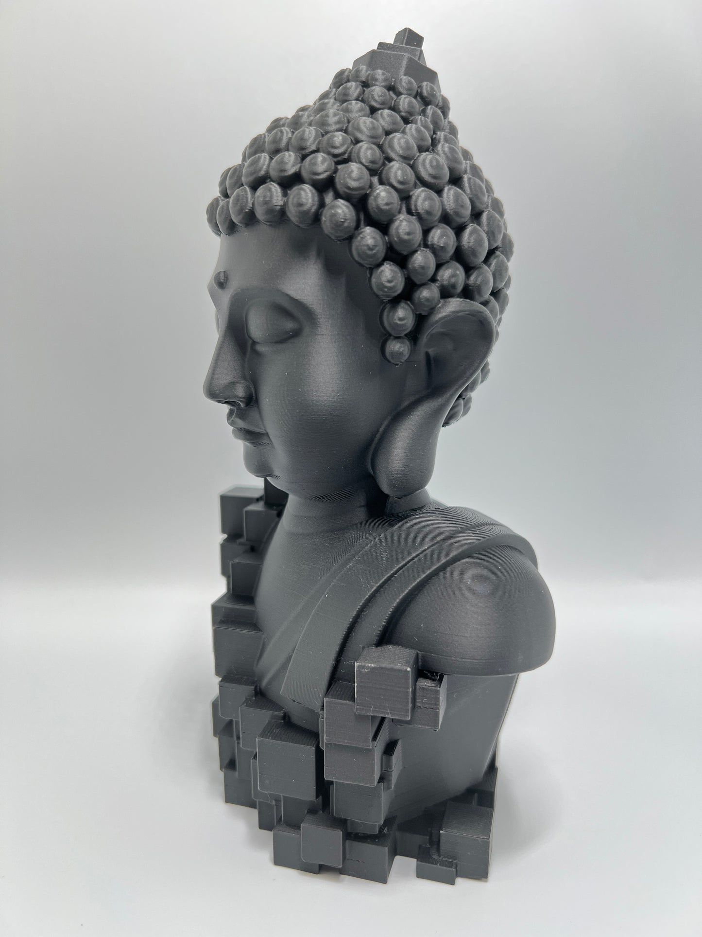Pixel Cube Buddha Bust Statue – Modern Sacred Decor