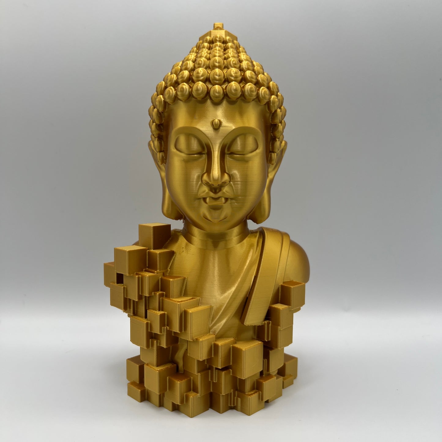 Pixel Cube Buddha Bust Statue – Modern Sacred Decor