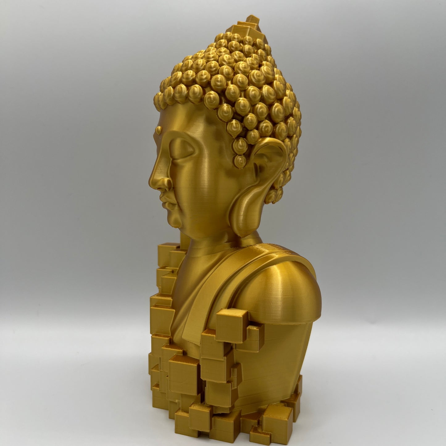 Pixel Cube Buddha Bust Statue – Modern Sacred Decor