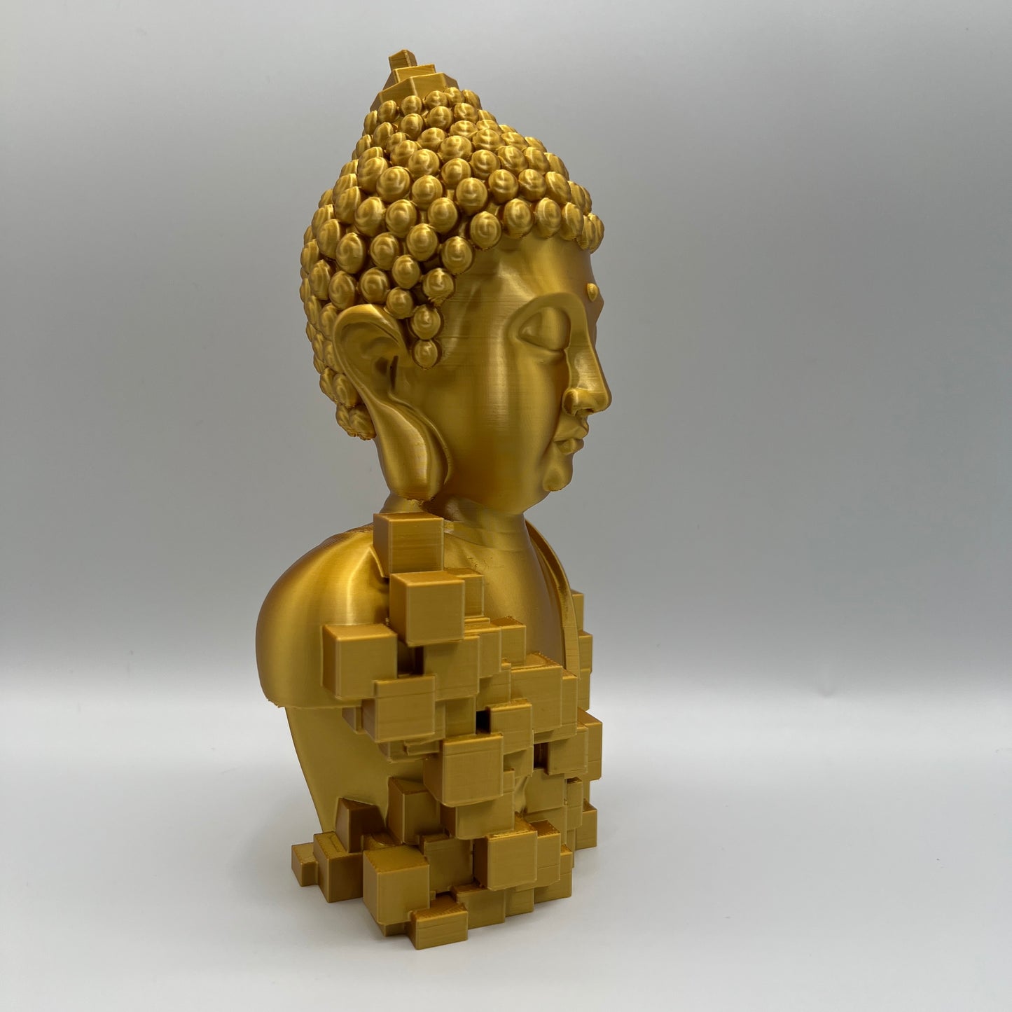 Pixel Cube Buddha Bust Statue – Modern Sacred Decor