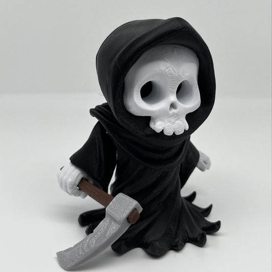 Grisly Reaper Mini Statue — Hooded Skull with Scythe