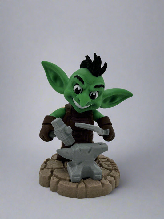 Goblin Blacksmith Figurine (Fantasticraft3D) – With Anvil, Hammer & Sword