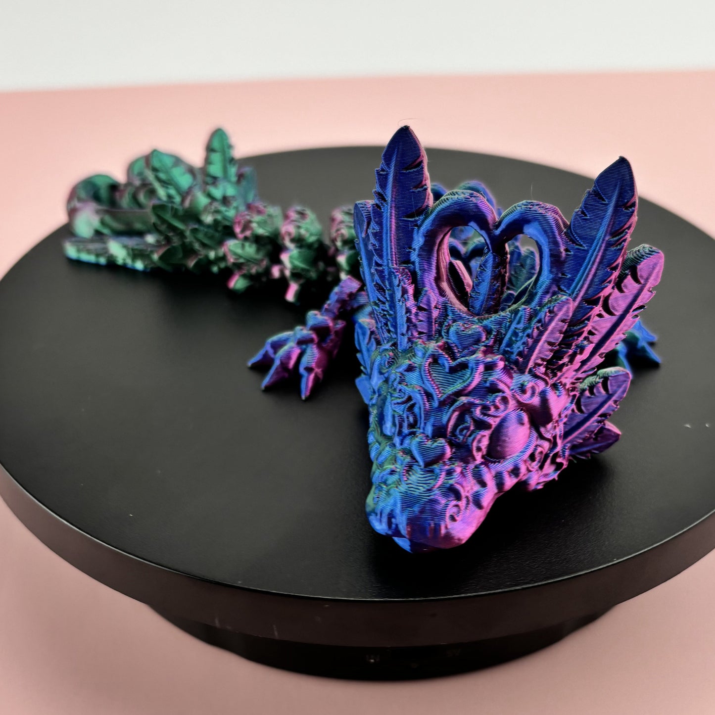 Dark Heart Dragon in 3D Printed Colors - Blues, Purples, Greens