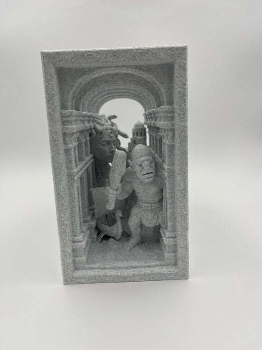 Medusa & Minotaur Stone-Look Book Nook – Shelf Diorama (10" D)