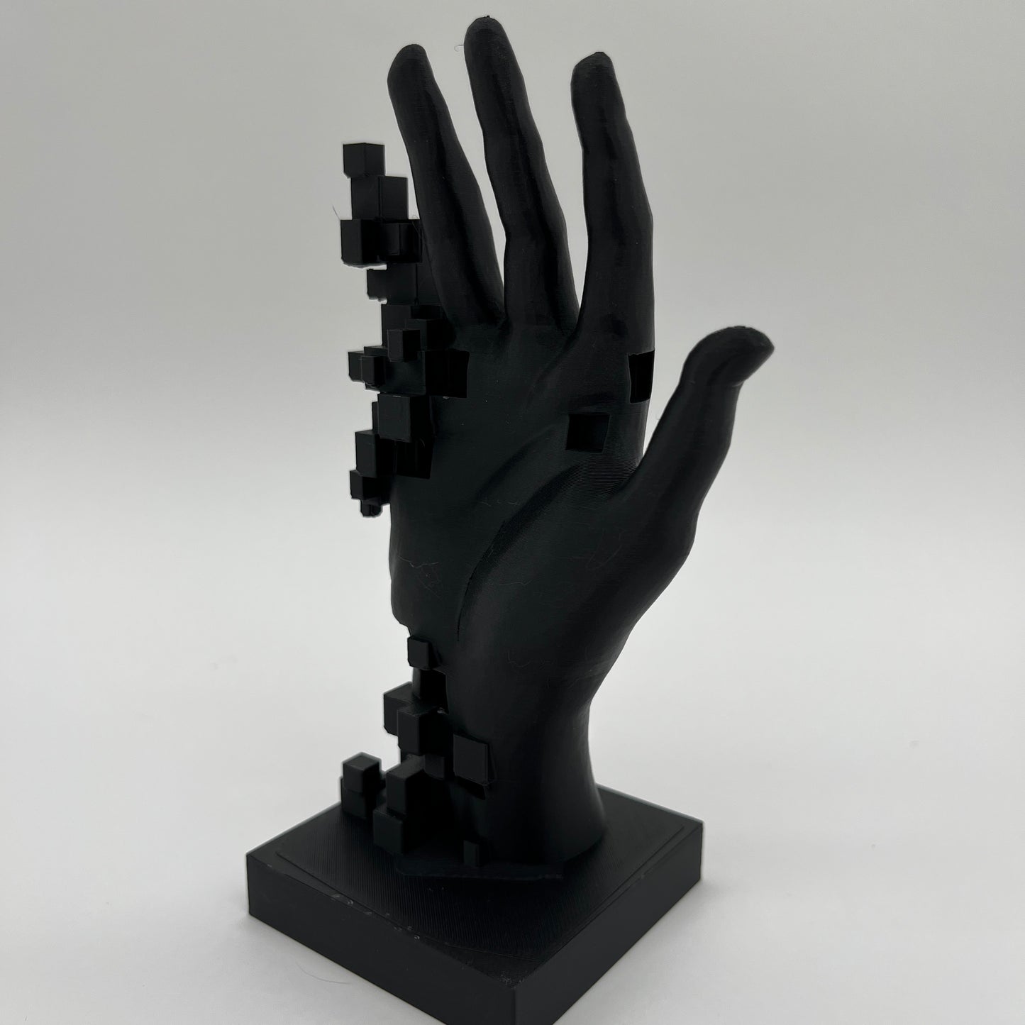 Pixelated Hand Statue — Matte Charcoal Black