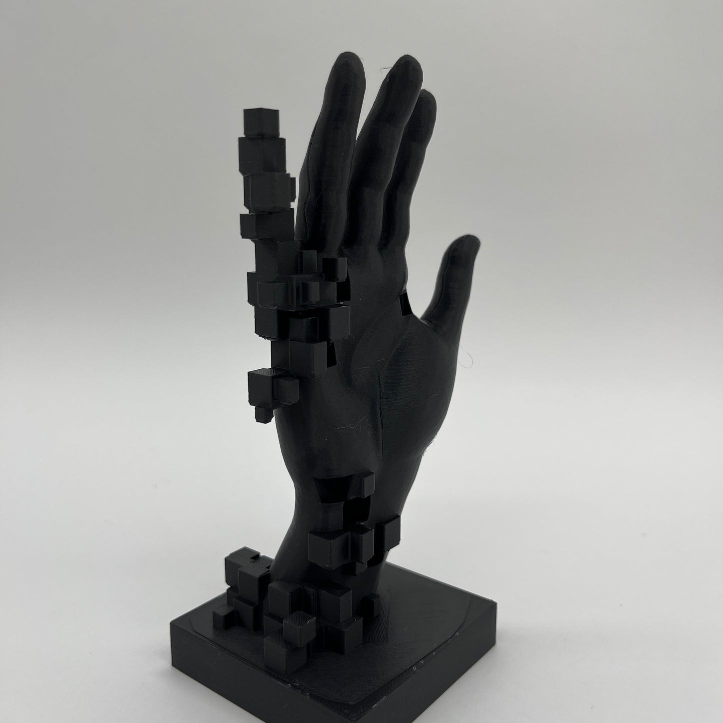 Pixelated Hand Statue — Matte Charcoal Black