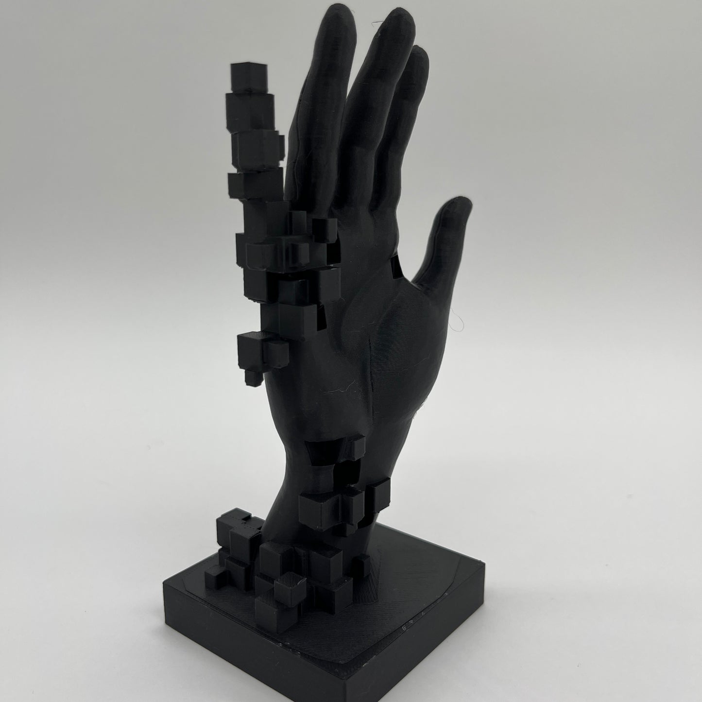 Pixelated Touch — Glitched Hand Sculpture (Matte Black)