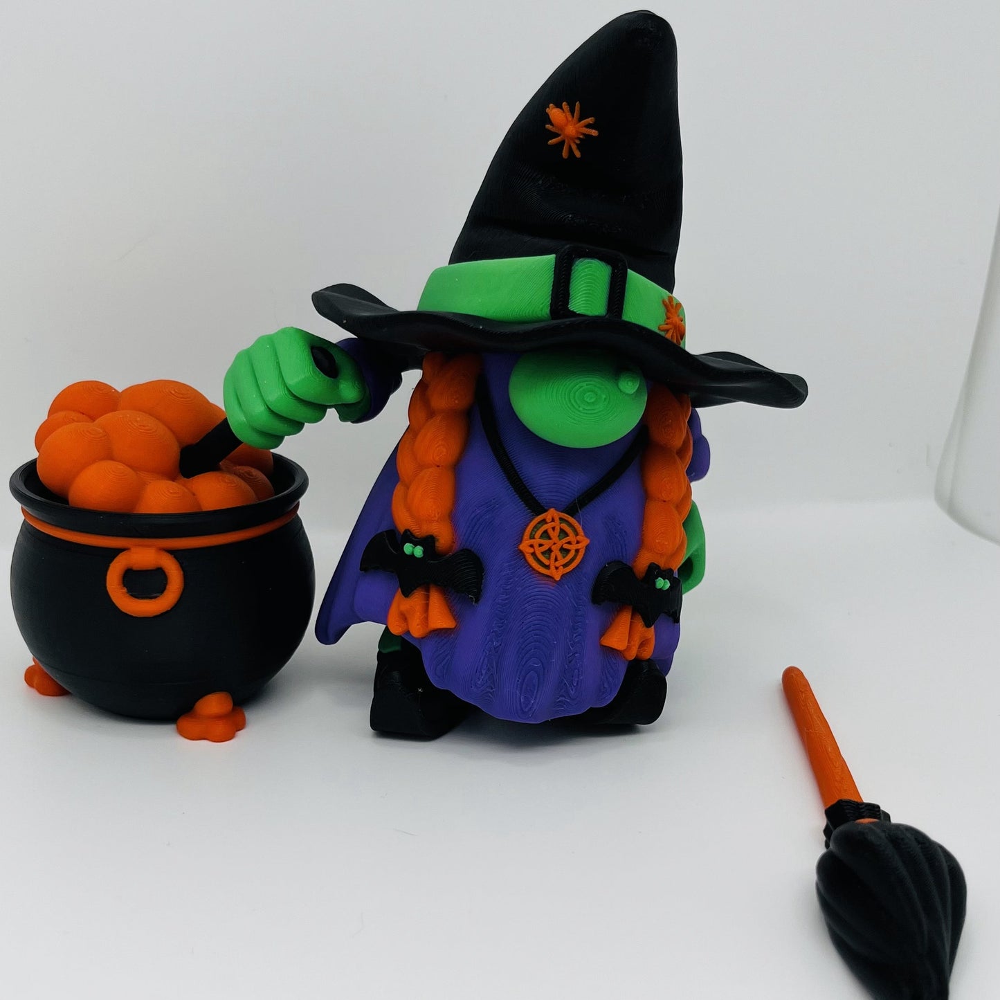Witch Figurine with Cauldron, Spoon & Broom –  Fan Art Collectible