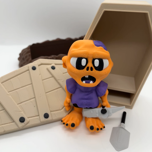 Zombie & Coffin Graveyard Set – Cute Chibi Diorama (Figure + Coffin + Base + Tools)