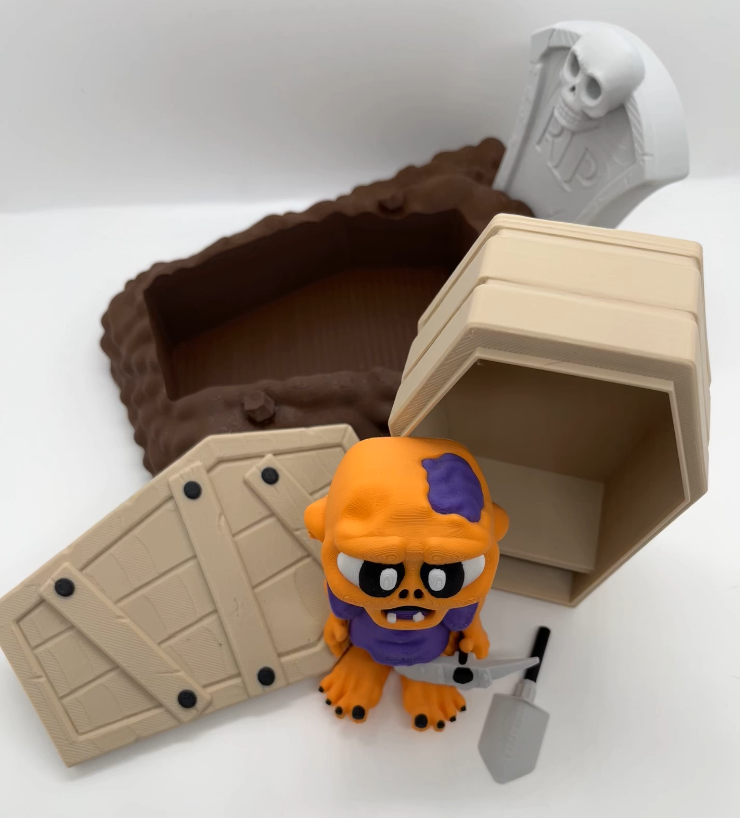 Zombie & Coffin Graveyard Set – Cute Chibi Diorama (Figure + Coffin + Base + Tools)