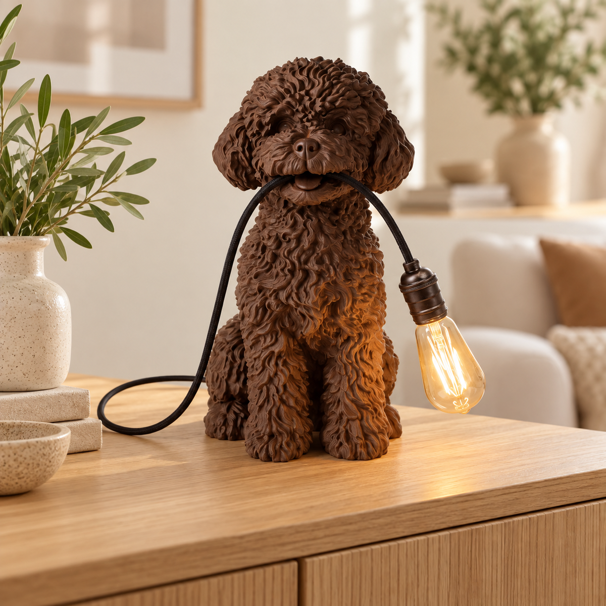 Brown Poodle Table Lamp – Dog Lover Desk Lamp, Cute Pet Décor