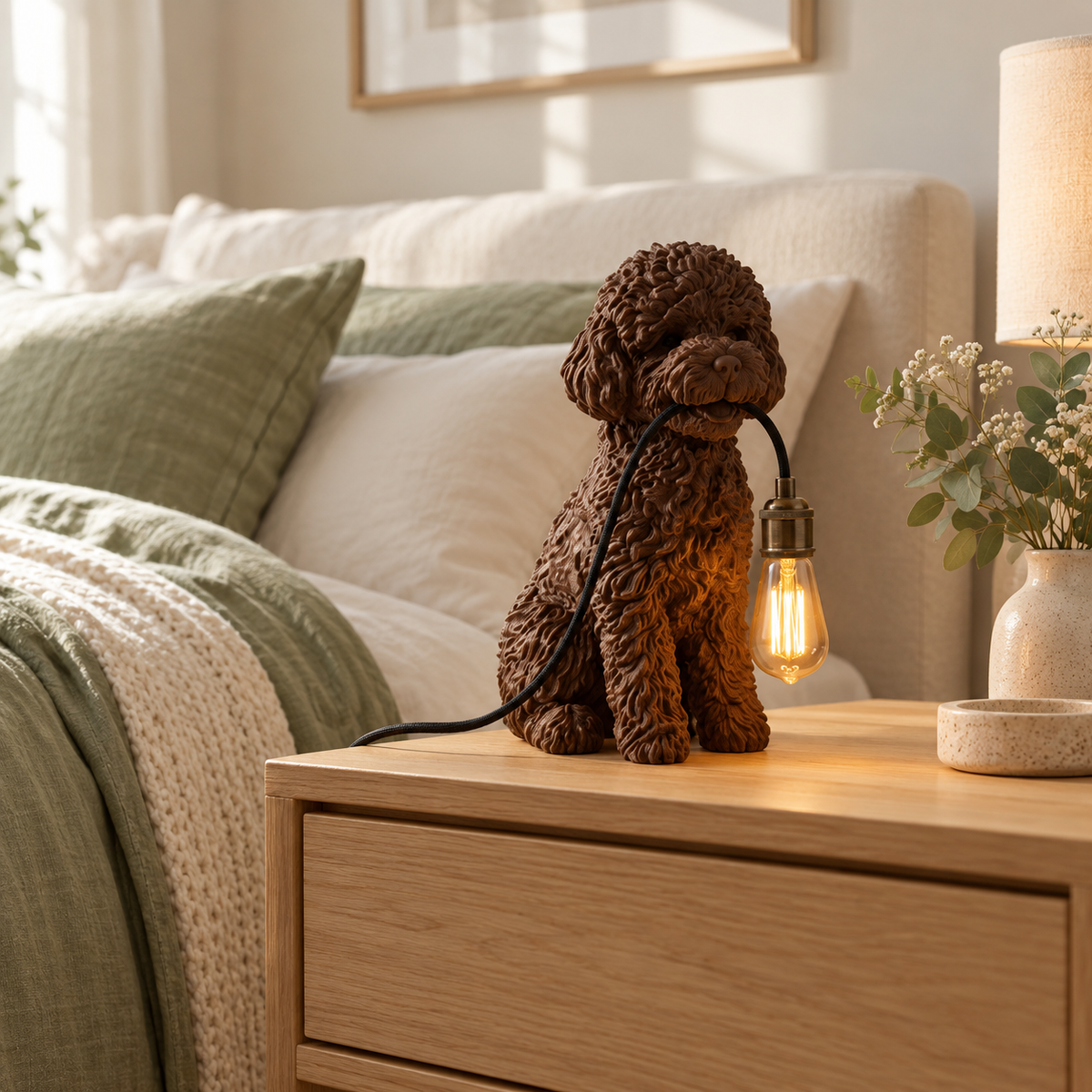 Brown Poodle Table Lamp – Dog Lover Desk Lamp, Cute Pet Décor