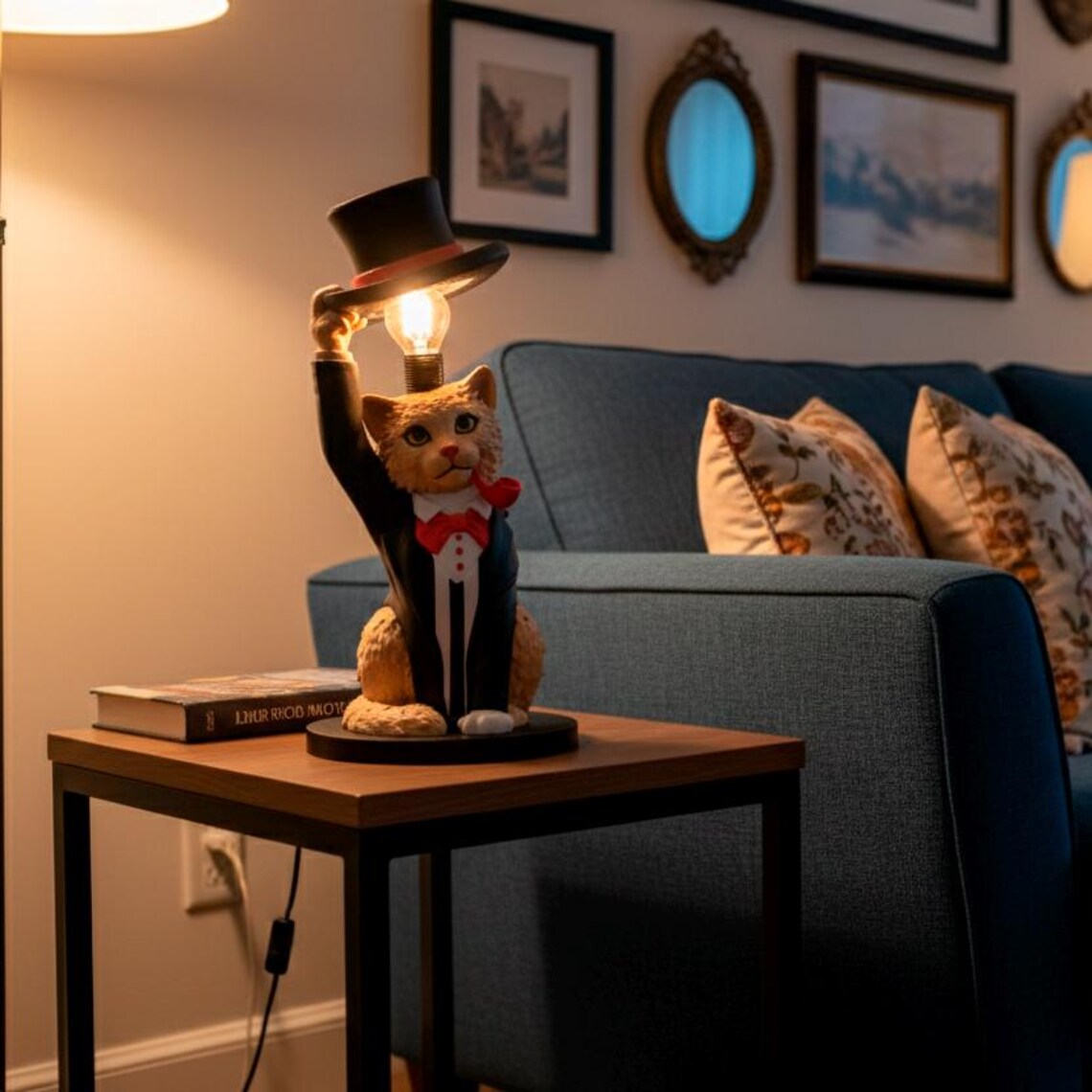 Gentleman Cat Table Lamp – Vintage Tuxedo Accent Light