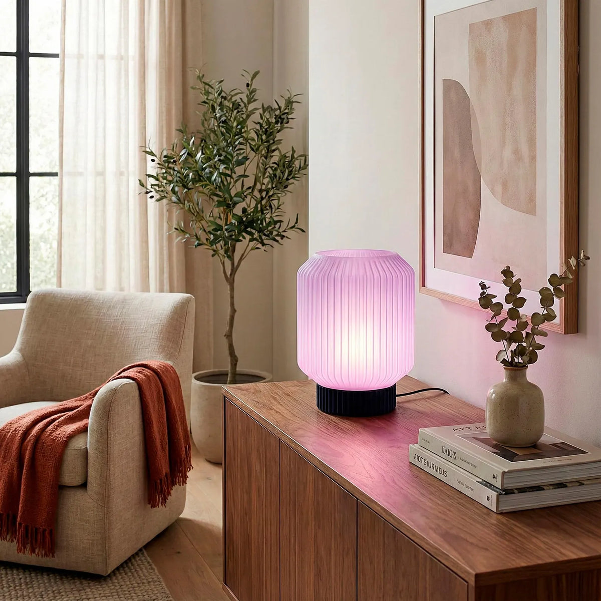 Modern Ribbed Globe Table Lamp – Bedside Ambient Light