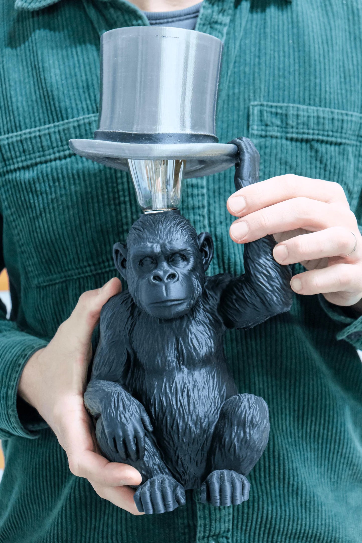 Monkey Table Lamp with Top Hat – Sculptural Animal Desk Lamp, 3D Printed Lighting