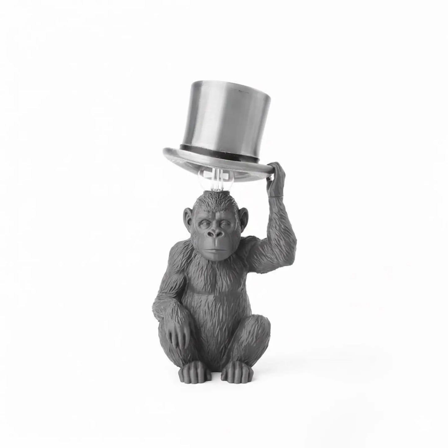 Monkey Table Lamp with Top Hat – Sculptural Animal Desk Lamp, 3D Printed Lighting