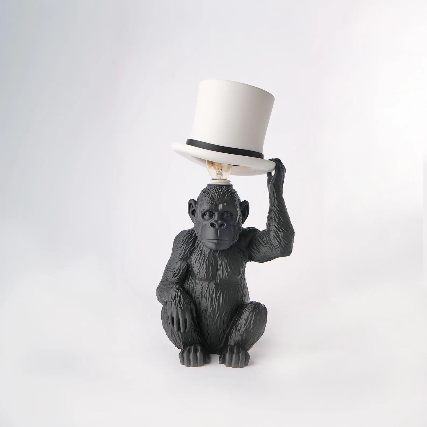 Monkey Table Lamp with Top Hat – Sculptural Animal Desk Lamp, 3D Printed Lighting