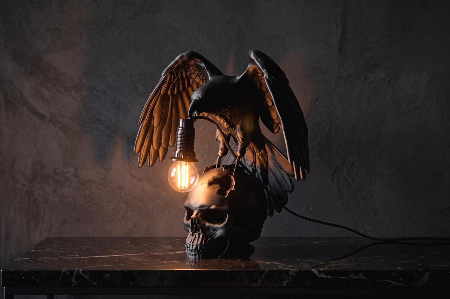 Raven Skull Table Lamp – Gothic Raven Desk Light