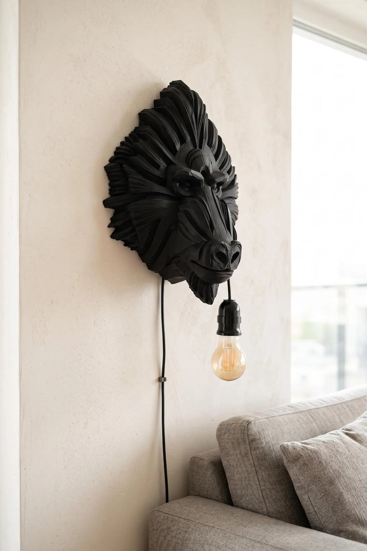 Gorilla Wall Lamp – Animal Wall Light, 3D Printed Sculptural Lighting