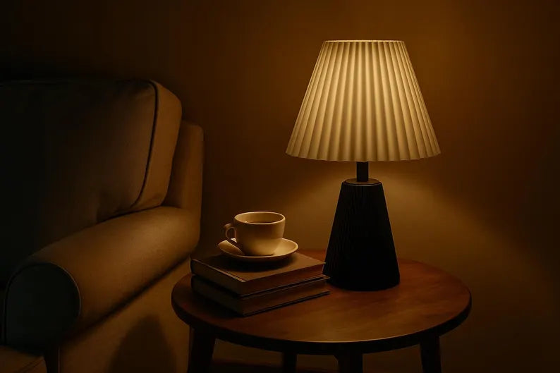 Positano Pleated Table Lamp – Modern Black and White Bedside Light