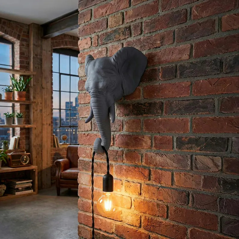 Elephant Head Wall Lamp – Sculptural Animal Sconce with Warm LED Glow