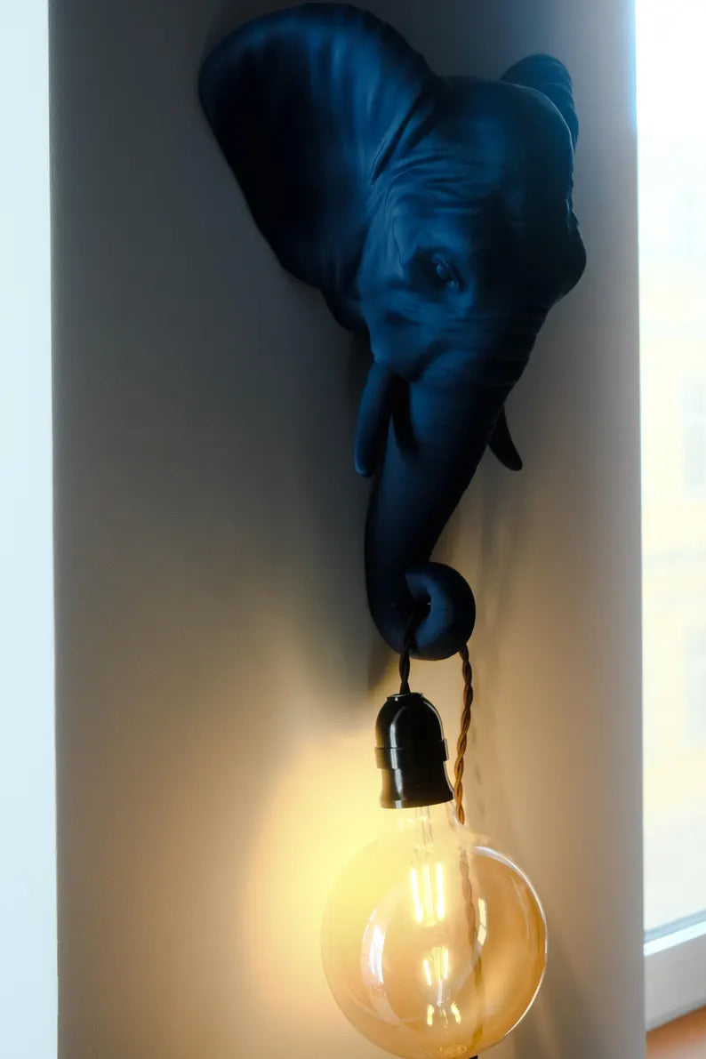 Elephant Head Wall Lamp – Sculptural Animal Sconce with Warm LED Glow