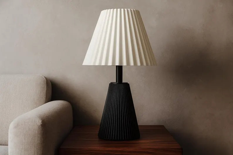 Positano Pleated Table Lamp – Modern Black and White Bedside Light