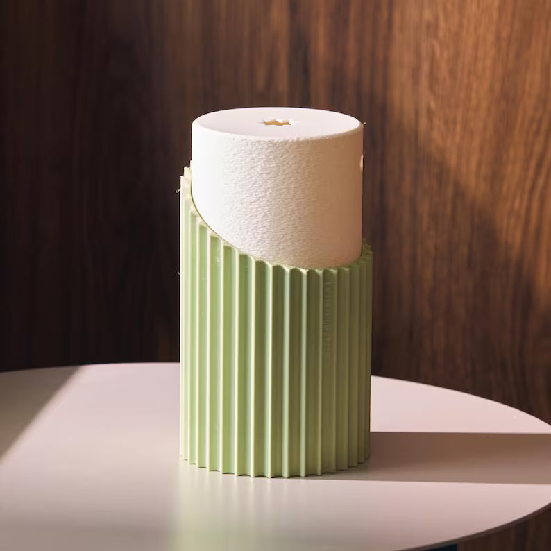 Ceramic-Look Ribbed Column Table Lamp – Modern Bedside Light