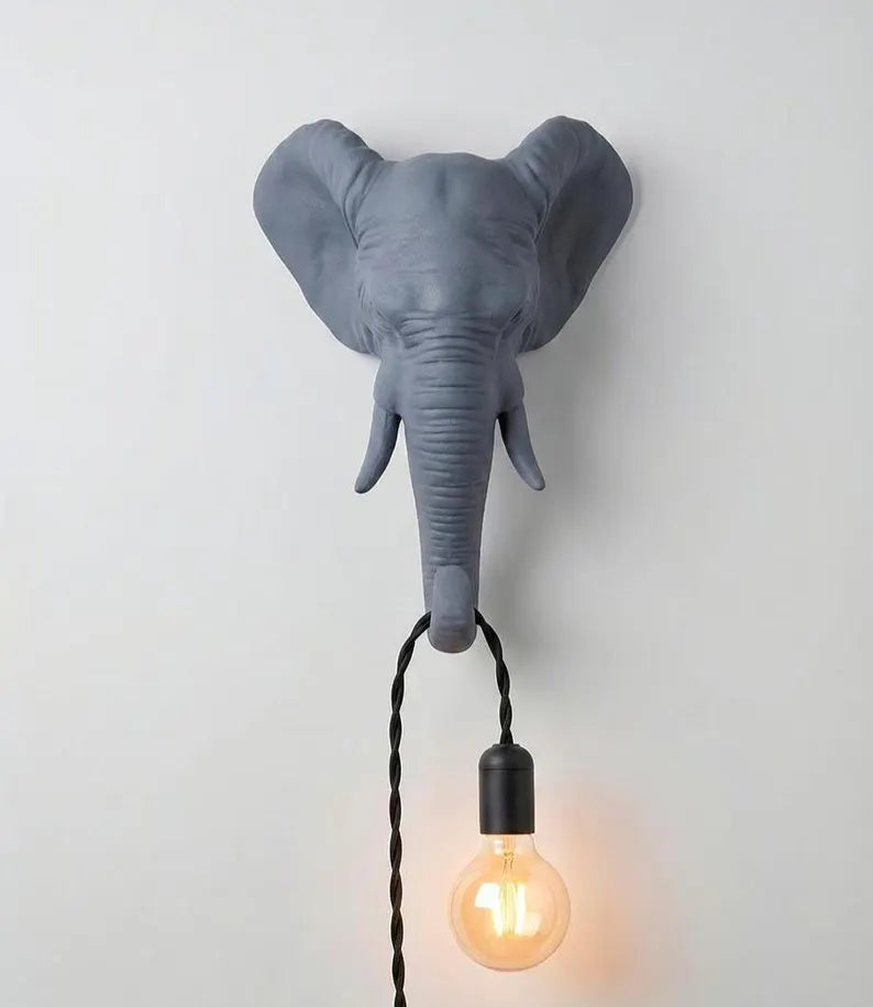 Elephant Head Wall Lamp – Sculptural Animal Sconce with Warm LED Glow