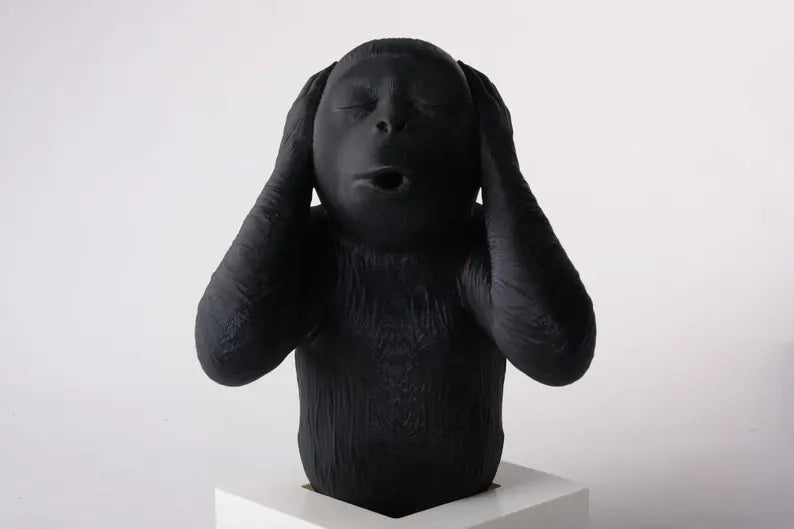 Hear No Evil Monkey Wall Lamp – Three Wise Monkeys Sconce, Black Decor, Handcrafted
