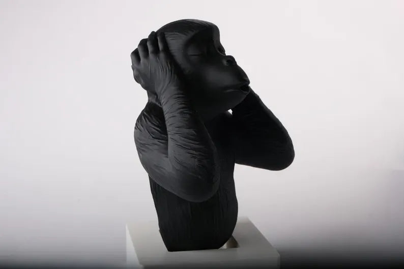 Hear No Evil Monkey Wall Lamp – Three Wise Monkeys Sconce, Black Decor, Handcrafted