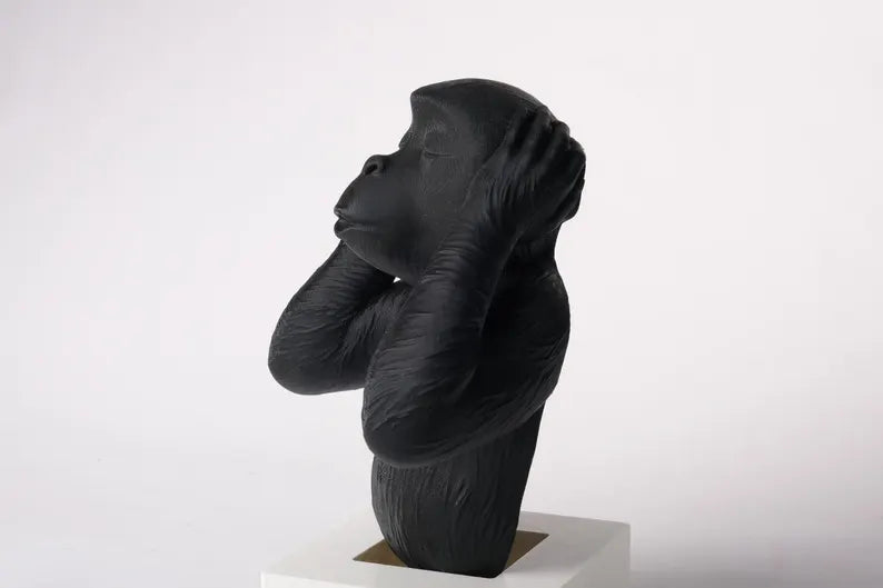 Hear No Evil Monkey Wall Lamp – Three Wise Monkeys Sconce, Black Decor, Handcrafted