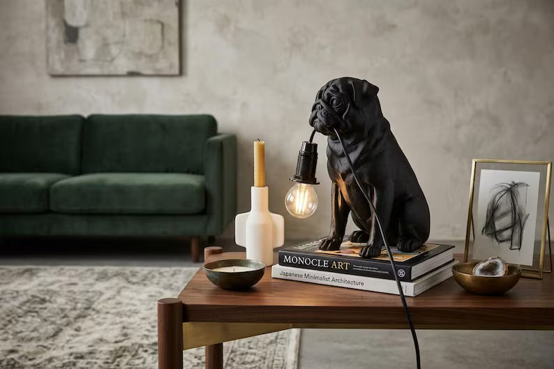 Pug Lamp, Handmade Dog Sculpture with Warm LED Light, Unique Gift for Animal Lovers